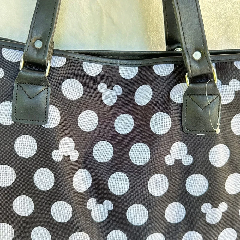 Walt Disney World Mickey Mouse Polka Dot Tote Bag Black White Disney Parks Zip